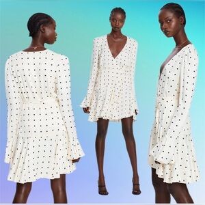 Shona Joy Mini Wrap Dress Low Cut Plunging Neckline polka dots on cream size 6